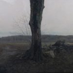 <span>Trees on a Line #32, Spring</span><br/>2005, oil on panel, 32 x 42 in.